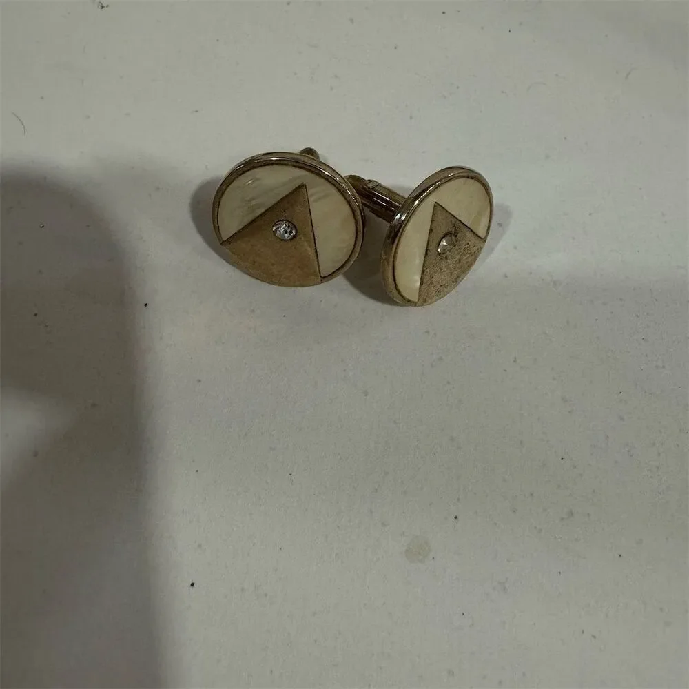 Vintage Swank Geometric Gold Tone Cufflinks w/ Mother of Pearl Inlay